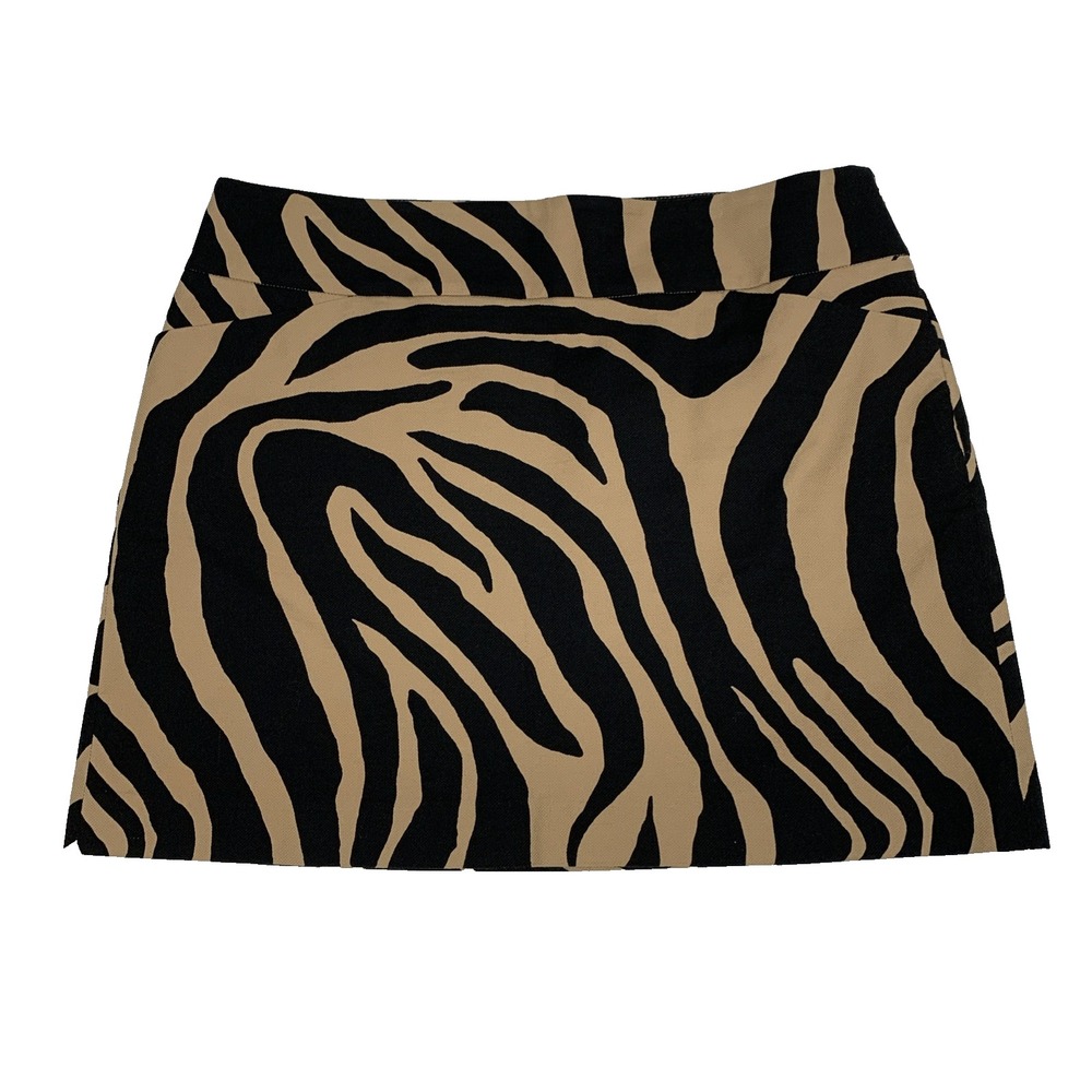Ann Taylor LOFT Zebra Print Mini Skirt Womens 12 Brown Safari A-Line Stretch